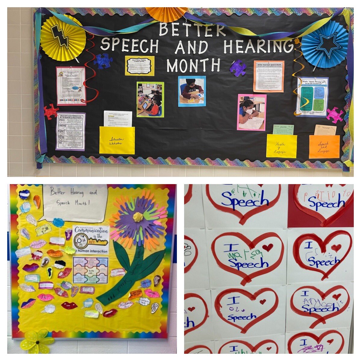 Creative bulletin boards done by our amazing speech therapists to celebrate Better Speech and Hearing Month!!#simplythebest #ourstudentsarethebest @EISDofSA @EISDSpecial