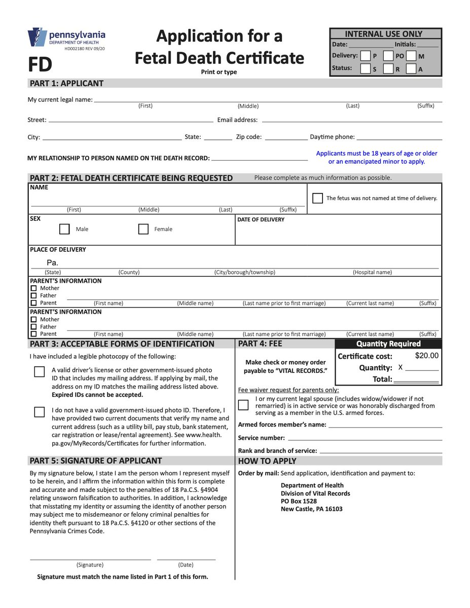 Members of the PA legislature today voted to fine women who miscarry and force them to fill out this form. This is traumatizing for women experiencing incredible loss. Unbelievable.