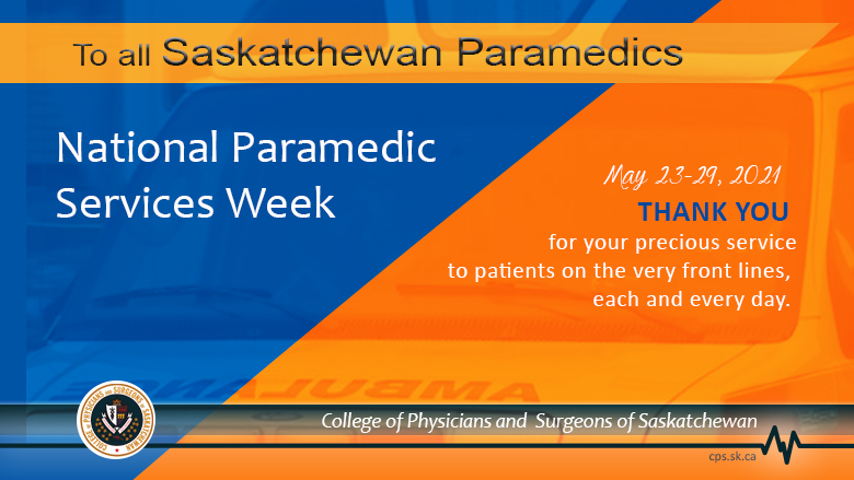 CPSS_News's tweet image. This week, we&apos;re celebrating some very special crews. Thank you to Emergency Medical Services personnel in Saskatchewan for their frontline services, especially during this pandemic.
