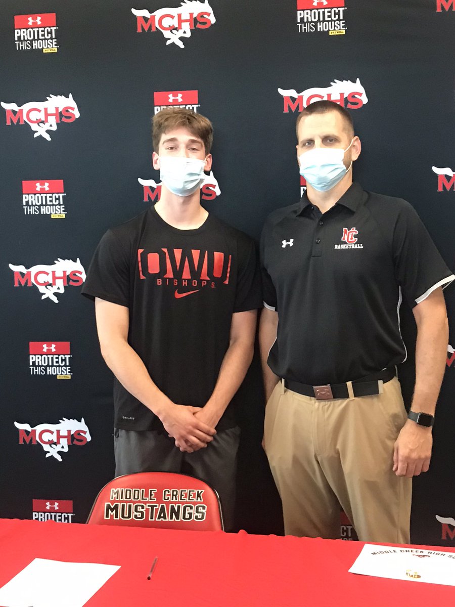 Very excited for <a href="/MiddleCreekMBB/">Middle Creek Basketball</a> senior, Nathan Kiger <a href="/nathan_kiger/">Nathan Kiger</a> as he signs to play at <a href="/OWUHoops/">Ohio Wesleyan Men’s Basketball</a> next year!  Good Luck! 🔴⚪️⚫️🏀🐴🎓