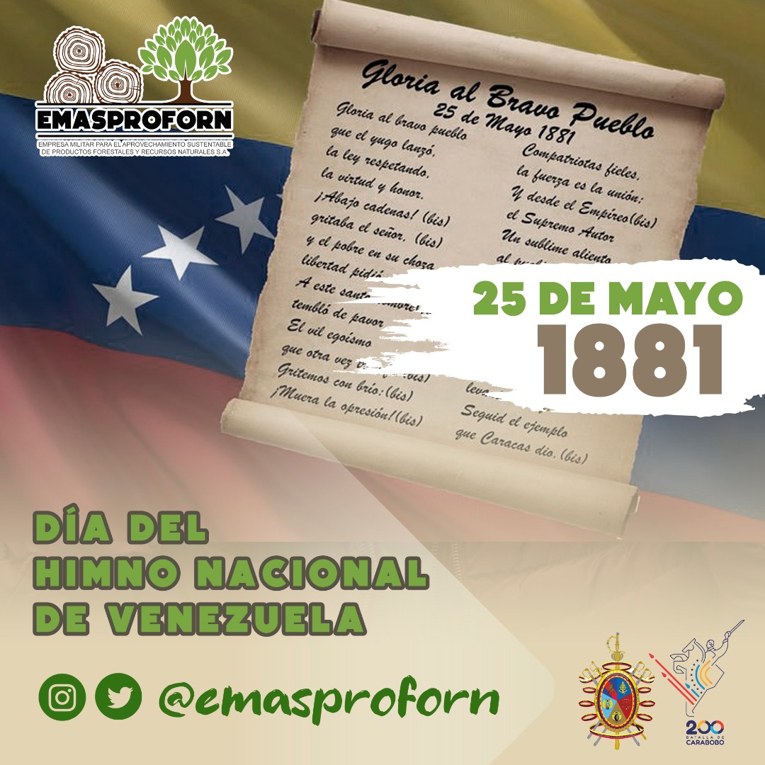 emasproforn's tweet photo. Hoy #25May se cumplen 140 años de la declaración del “Gloria al Bravo Pueblo” como nuestro Himno Nacional

¡Viva la Patria!

#Efeméride #25Mayo #LiberenALosPatriotras #FANB #PalestinaLibre #Venezuela #Tropa #TropaDigital https://t.co/IH6Q7xVxFd