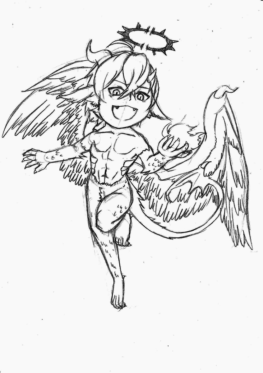 デザイン固め直してみる。

元々天使族側の種のドラゴン
だった設定なのに、

ドラゴンぽさ無かったから
堕天使形態をちびキャラを使って
案を描き直してみる。

人間の時の姿はさっきのに
角と羽が無いやつ。

まだまだ練り直しの余地あるかなー。
#うちの子デザイン案 