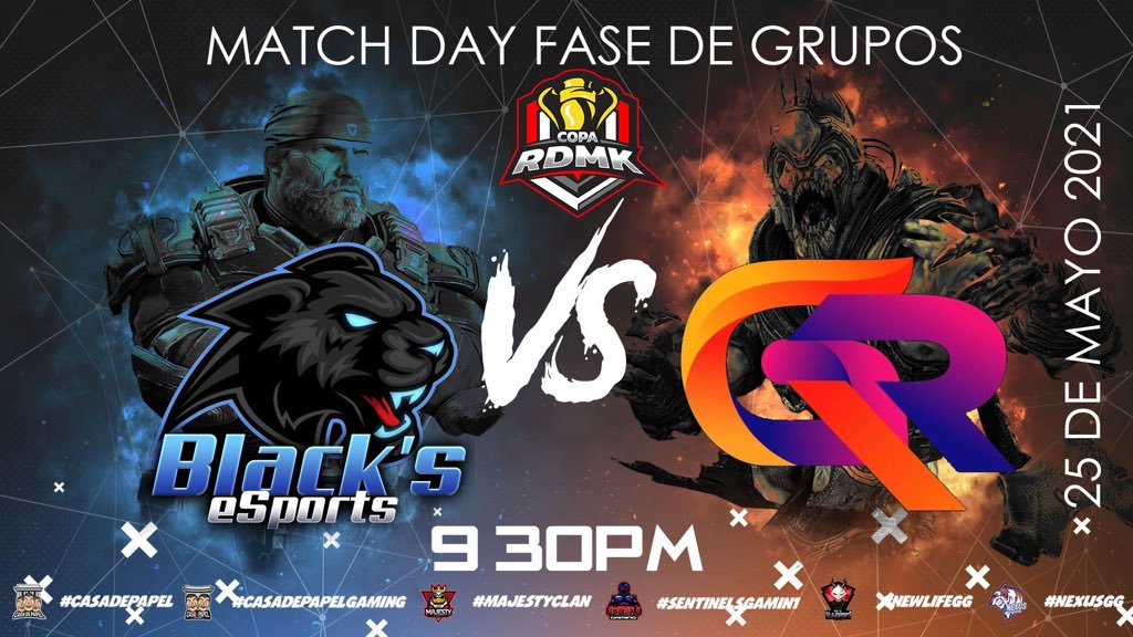 Enfrentamientos #CopaRDMK 

<a href="/NexusGG_/">Nexus E sports</a> vs. <a href="/MexusAlpha/">Mexus Alpha</a> R2
@BalamEsports vs. <a href="/NewLS_Oficial/">New Life E-sports 🇲🇽🇨🇦🇲🇽🤘</a> R2
<a href="/SentinelsGamin1/">Sentinel's Gaming</a> R2 vs. @ToxicProGaming 
<a href="/Blacks_eSports/">Black's eSports</a> vs. #RiskGames

Patrocinadores:
<a href="/SentinelsGamin1/">Sentinel's Gaming</a> 
<a href="/NexusGG_/">Nexus E sports</a> 
<a href="/NewLS_Oficial/">New Life E-sports 🇲🇽🇨🇦🇲🇽🤘</a> 
@MajestyGoW 
@CxsaDePapel
@CxsaDePapel Gaming