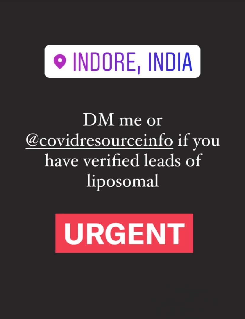 illustratordebi's tweet photo. Any verified leads of liposomal?
Location: Indore
#COVID19 
#COVID19India 
#Indore https://t.co/Y2mW3e4JA7