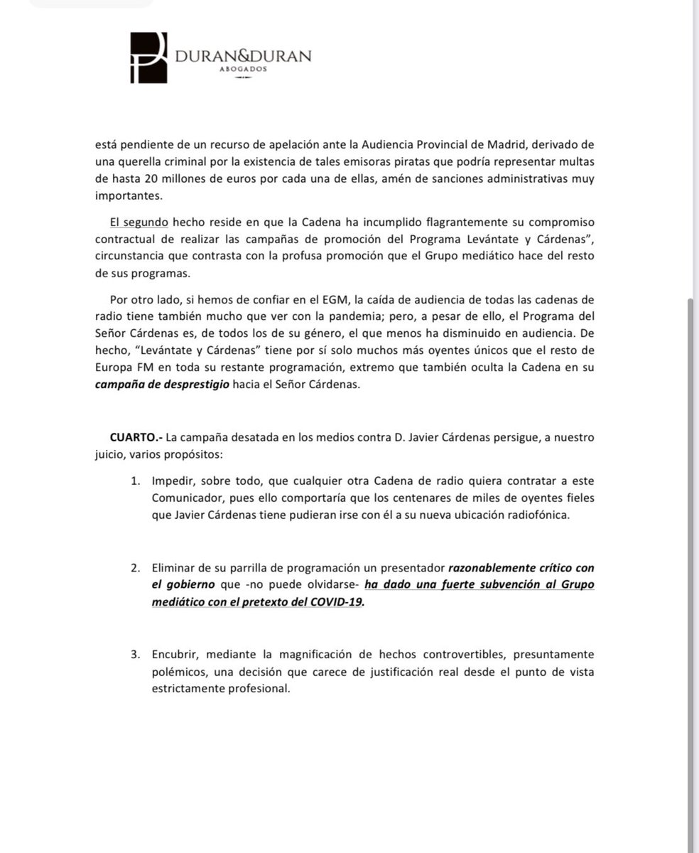 _javiercardenas's tweet image. Nota de prensa y aclaración de D. Miguel Duran de Duran y Duran abogados. Buenas noches a todos!!!!❤️
