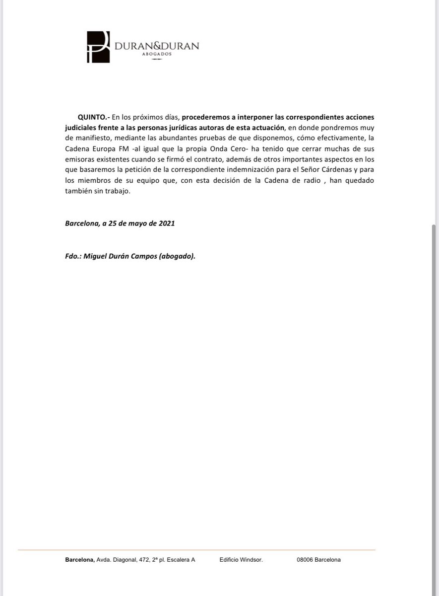 _javiercardenas's tweet image. Nota de prensa y aclaración de D. Miguel Duran de Duran y Duran abogados. Buenas noches a todos!!!!❤️
