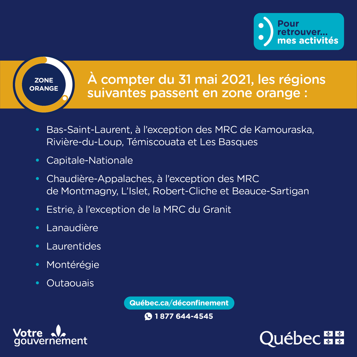 francoislegault's tweet photo. Parce que la situation continue de s’améliorer, on annonce aujourd’hui plusieurs changements de paliers qui entreront en vigueur dès lundi. 
 
On est sur la bonne voie pour passer un bel été! 
 
Pour les détails sur les mesures dans votre région : 
👉https://t.co/svI8fSXFR8 https://t.co/a1HA9cMkoC