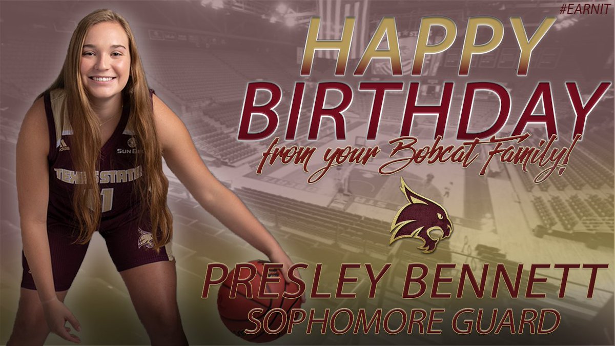 TXStateWBB's tweet photo. A huge HAPPY BIRTHDAY to sophomore guard Presley Bennett (@presley_b15)!! We hope you have an awesome day PB 😸🎉 #AllForTXST https://t.co/qg9XN0f98O