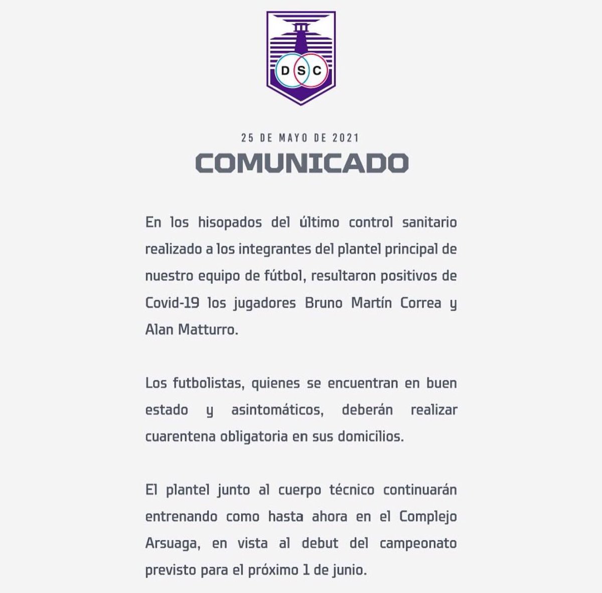 FUTBOLMULTIMED's tweet photo. 🚨 | Bruno Martín Correa y Alan Maturro dieron resultados positivos de Covid-19.

Se encuentran en buen estado de salud y se mantienen en cuarentena obligatoria en su domicilio mientras el resto del plantel entrena con normalidad. 

📸: @DefensorSp https://t.co/uYRofo1OK3