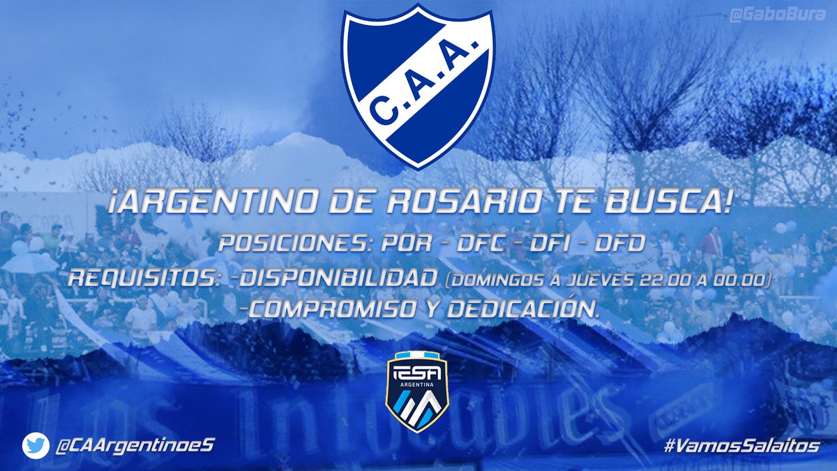 ¡TE BUSCAMOS! 🔎

Argentino quiere volver con toda pero para eso necesita reforzar su plantilla de cara a la siguiente temporada de iesa Argentina
Si jugas en las posiciones solicitadas y cumplís con los requisitos no dudes en escribirnos por MD.

Se agradece RT