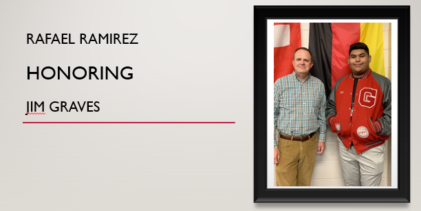Senior focus: Rafael Ramirez Romero
Parents: Alejandra Romero &amp; Rafael Ramirez
Future plans: To attend Goshen College and study Pre-Med
Honored guest: Jim Graves
Congratulations, Rafael! GHS Class of 2021!