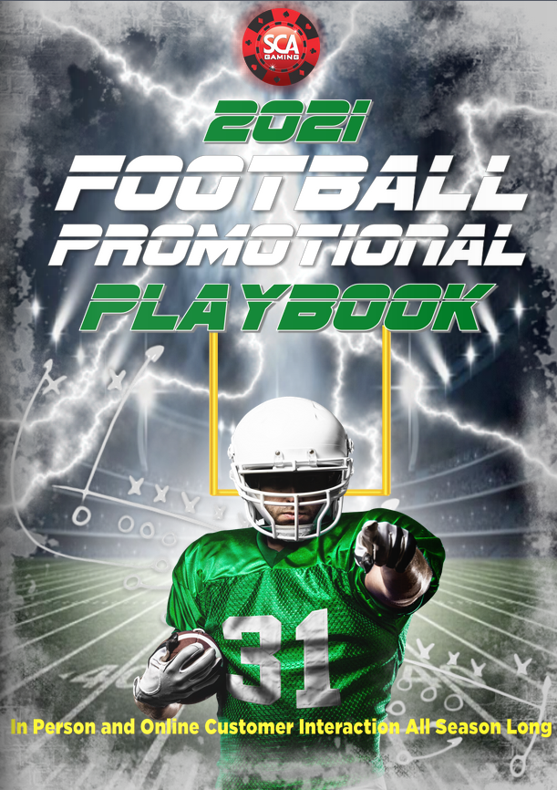 scagaming's tweet photo. We just released our 2021 Promotions Playbook designed to drive floor &amp; mobile traffic while engaging &amp; rewarding your patrons. With coverage options up to $5M, you’re bound to get your audience’s attention. Contact us for more information. #nfl #football https://t.co/Fde9NGBU2t https://t.co/0jOHXpSpEh