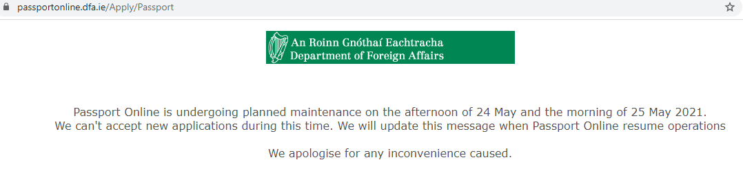 MrMuHaggi's tweet photo. @PassportIRL Hi. I got to the end of my online submission today (25th) and this message popped up. Do you know when the application will be available again? https://t.co/DB5X6p7Vje