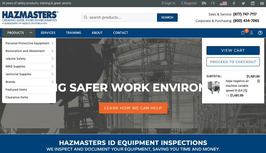 We're pleased to announce that you can now order products directly from the Hazmasters website. Ordering your safety supplies has never been easier! 
Click below to browse.
hazmasters.com