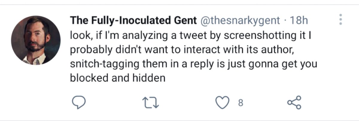 mchlshepherd's tweet photo. @thepursuinglife @adamlorenz He sent another tweet after he blocked you that he blocks for snitch tagging, which is how he read your comment asking him why he screenshoted instead of QTing.
#ThreadDetective https://t.co/g4iI9mv0al