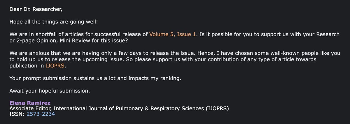 I'm not convinced that these emails from predatory journals aren't written by poorly programmed algorithms