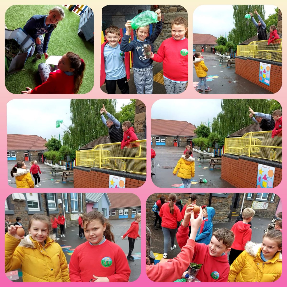 PentrerGraig's tweet photo. Dosbarth Mercury- Egg drop challenge, we had an eggcellent time designing and creating! A cracking time was had by everyone! #pgpoutdoorlearning https://t.co/WnFF6o2s5H