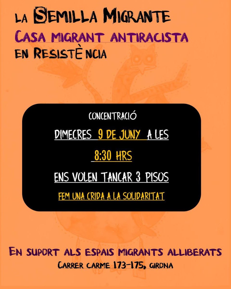 Cal que totxs ens guardem aquesta data!!! Dimecres 9 de Juny a les 8:30h totxs juntes contra 3 desnonaments al carrer Carme 173-175.✊✊🖤❤️