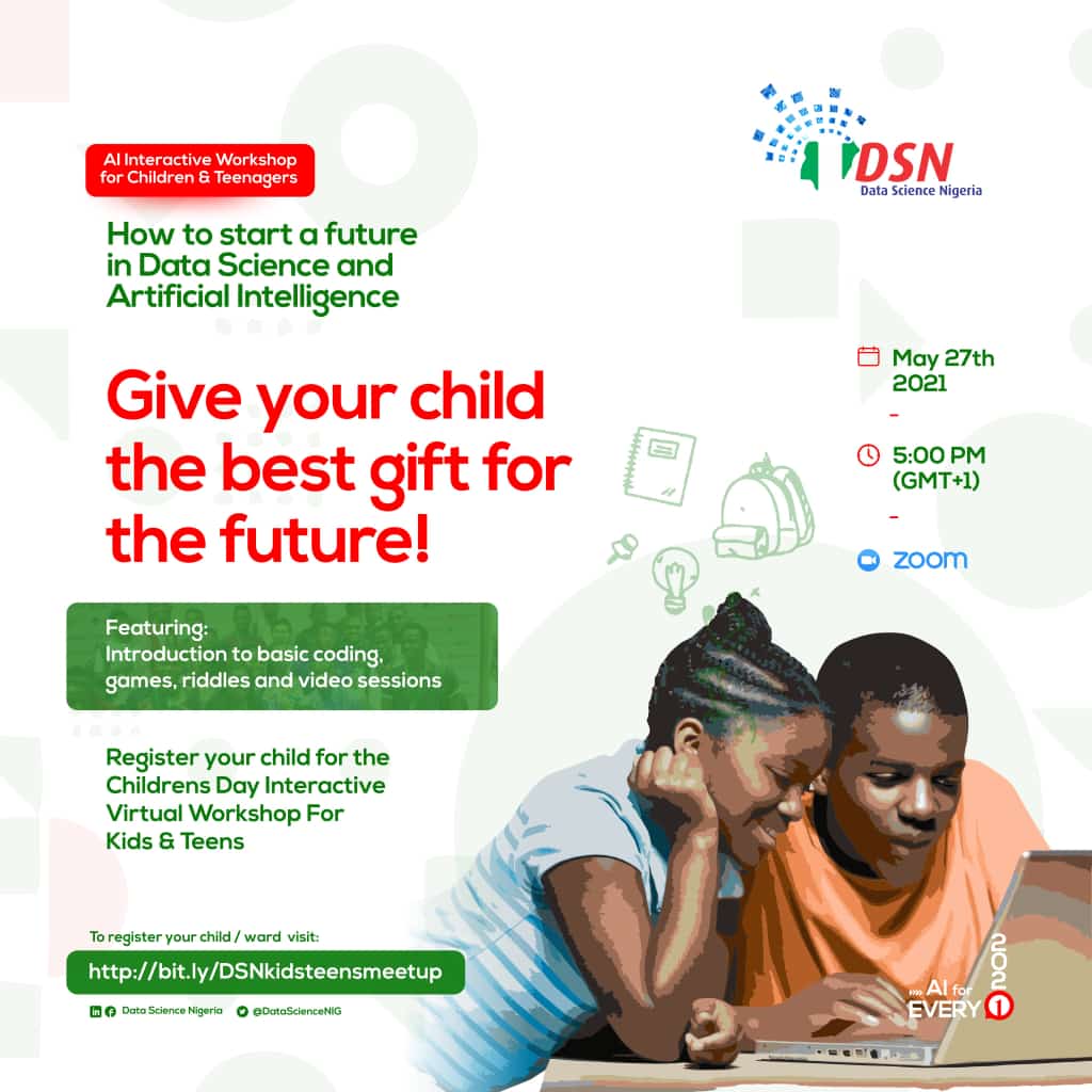 TechThinks's tweet photo. Do you have a child interested in ICT? #ChildrensDay is here. It shouldn't be all time cake and funfair, give your child the best treat through this training. It promises to be educative @DataScienceNIG is set.

#WomenInScience  #WomenInSTEM  #womenintech https://t.co/64wLLFU0Or