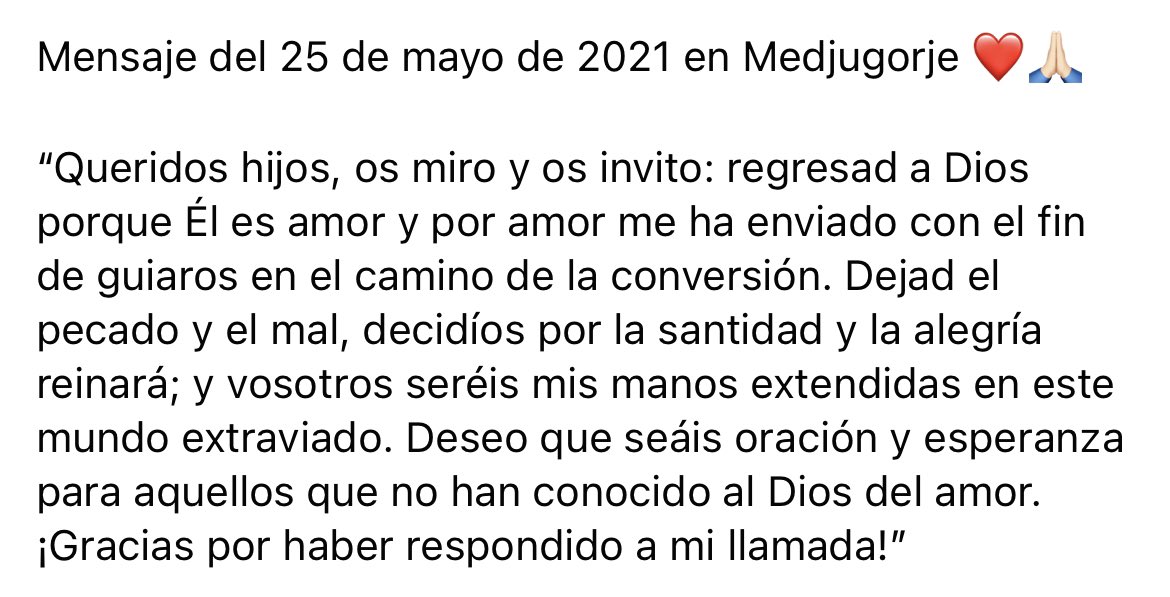 Medjugorje_ES's tweet photo. Mensaje del 25 de mayo de 2021 en Medjugorje ❤️ https://t.co/MNnlUl0Nw2