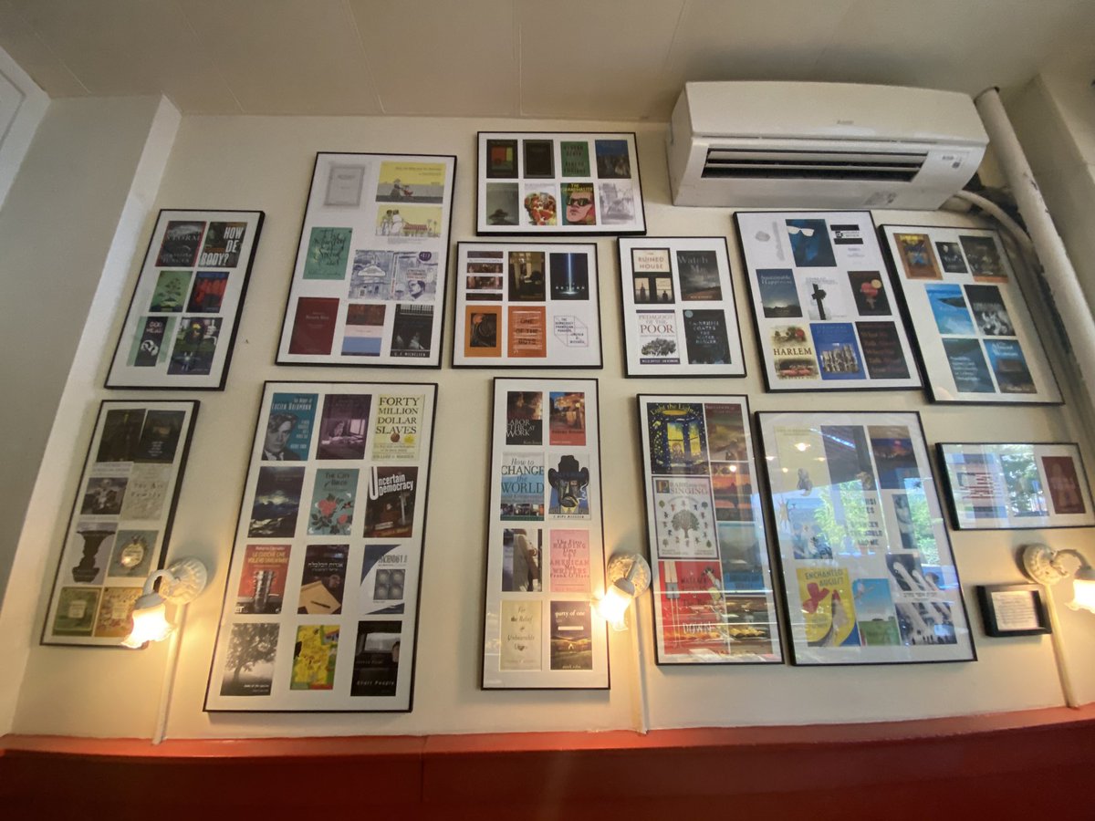 brinicio's tweet photo. First time back since Covid to visit my favorite little cafe in NYC, The Hungarian Pastry Shop. Glanced around to see what new books were written there hanging on the wall. Ambushed to see a couple of mine. My Hungarian mother apparently pulled some strings 🙂 🇭🇺 https://t.co/4AWQDYCugQ