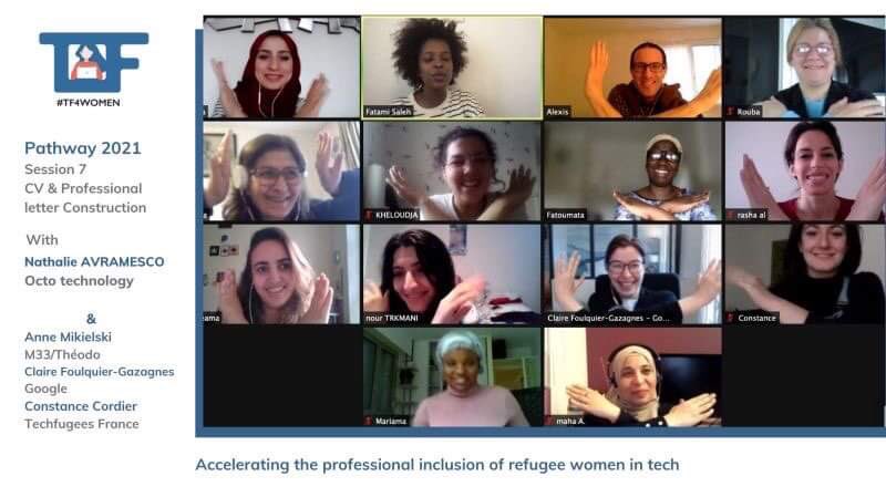 TechfugeesFR's tweet photo. Jeudi dernier led 46 participantes du #Pathway2021 #France 🇫🇷 ont travaillé leur CV afin qu'il corresponde aux normes du marché du travail Français🚀 Merci à Nathalie AVRAMESCO @OCTOTechnology & merveilleux intervenants🎙 Anne, Claire & Constance #tf4women #femme #tech https://t.co/ogeJC33net