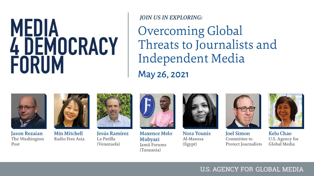 pressfreedom's tweet photo. Join CPJ and @USAGMgov tomorrow, May 26, at 9 a.m. EDT for a panel discussion on “Overcoming Global Threats to Journalists and Independent Media.”
RSVP today! #M4DF https://t.co/OkL5pbg18Y https://t.co/x3GvsNvdH3
