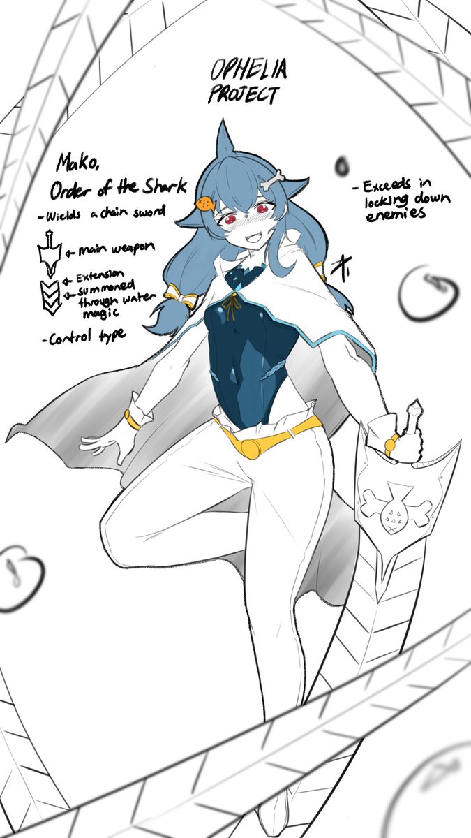 SaggyAi's tweet photo. [Ophelia Project] Order of the Shark update 1.1!

Introducing Mako! AKA @/sharksprite 

More info: Mako was an essential part of the group for her expertise in keeping enemies tied down, making it easy for others, such as Artemis to finish a landing blow

#makoart #opheliaproject https://t.co/ZT1KZ8d1sH