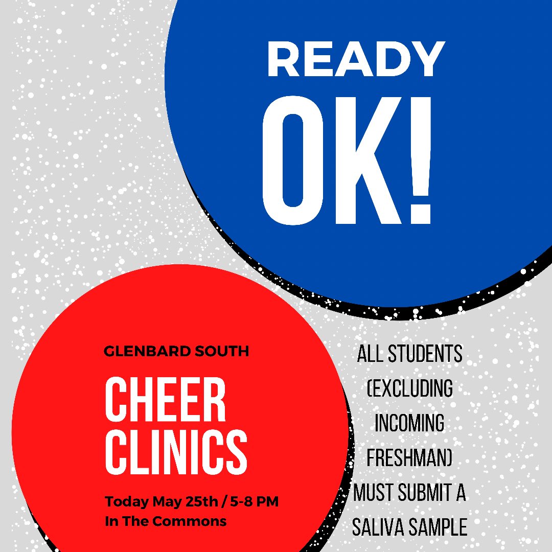 Cheer clinics are TODAY 5-8pm In the commons! All students (excluding incoming freshman) are required to submit a saliva sample. See you all in a little bit!!