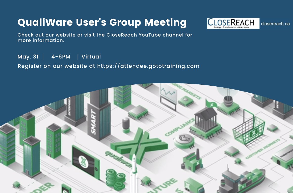 CloseReachLtd's tweet photo. Join our #QualiWare Users Group Meeting. This Monday, May 31st, 2021 from 4PM - 6PM EST. With special guest speaker Chris Carter of Orgshift Solutions.
Register Now: https://t.co/Bz2bZYfBKa https://t.co/sLKFrlqggE