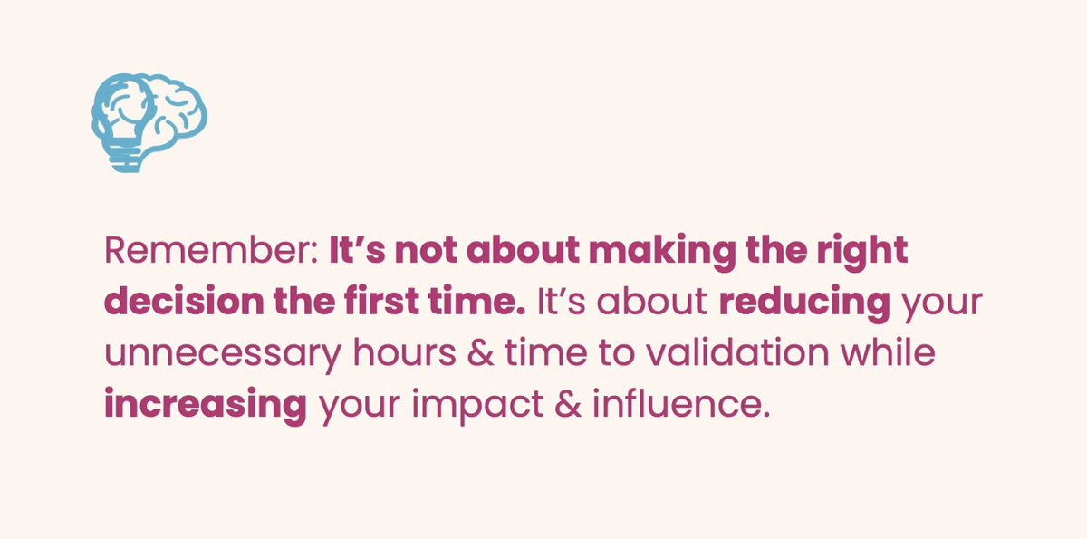 amzslaw's tweet photo. Favorite talk at #WIP21: @s_e_sprague shared her framework on how to increase quality of decisions while decreasing the time spent. The most critical piece being the mindset shift - prioritizing speed to decision validation & iteration rather than trying to avoid wrong decisions. https://t.co/NU6160N8KN