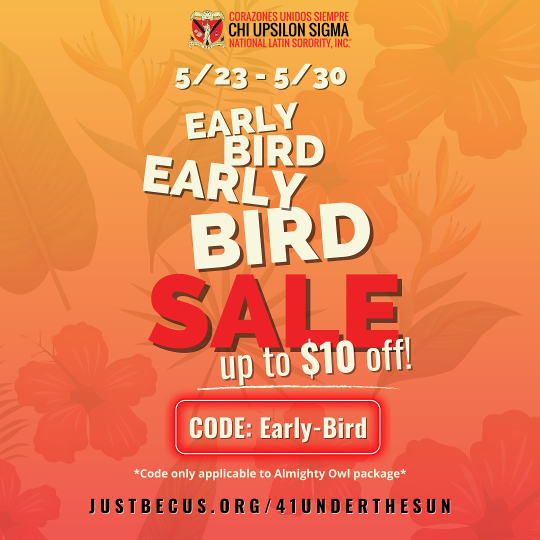 CUS_NatlEvents's tweet photo. Celebrate our 41st Anniversary Banquet on June 26 - June 27, 2021!

All members can use the code: Early-Bird to get $10 off the 🦉Almighty Owl🦉 package. SALE ENDS ON MAY 30th AT 11:59 P.M. 

For more info visit our official website linked in our bio.🌺♥️
#41UnderTheSun 🌞 https://t.co/ZCi9F3YYCu