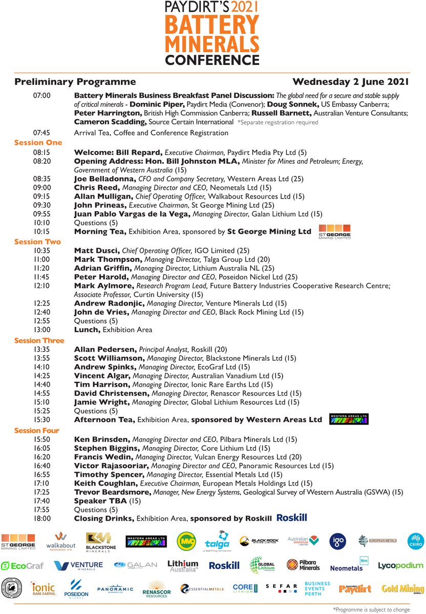 Paydirt_Media's tweet photo. ONE WEEK TO GO!

Check out the amazing line-up we have our Battery Minerals Conference next Wednesday.

Have your registered? Visit https://t.co/0spPCVHPIb for more details.

#batteryminerals #EVs #lithium #graphite #nickel #copper #cobalt #rareearths #vanadium #electrification https://t.co/xbMnWWhHZ5