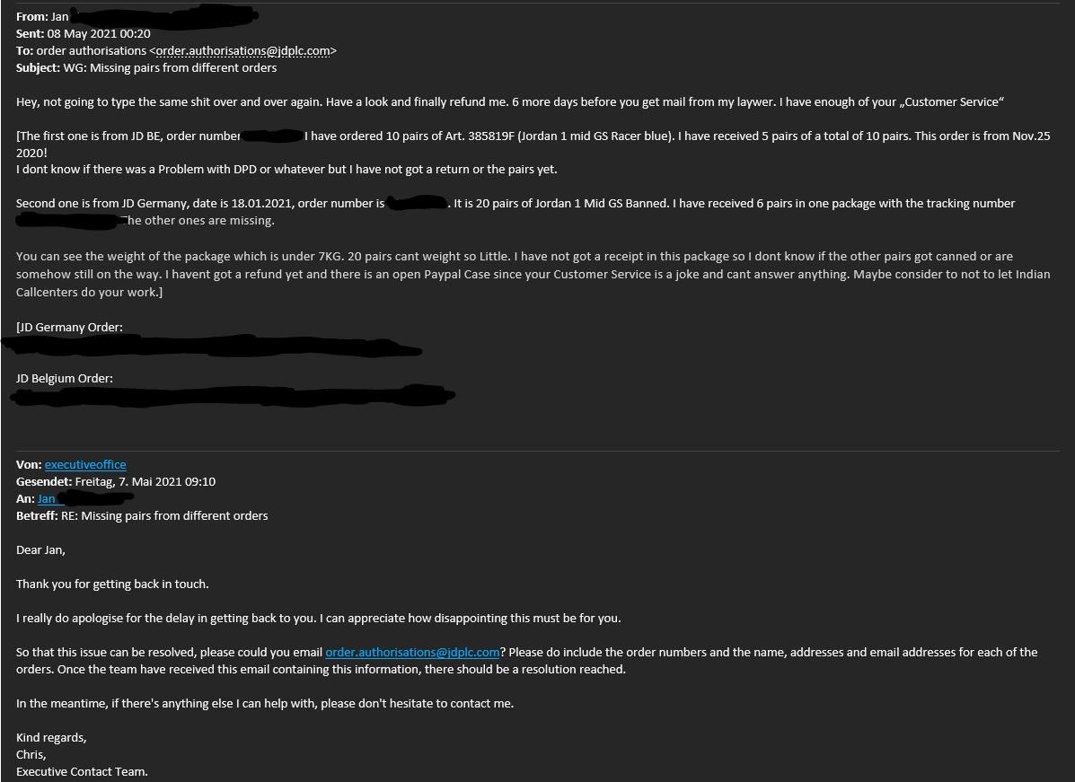 JanEUDon's tweet photo. Dear @JDSports @JDSportsDE @JDhelpteam, 
do you guys really want to scam me for almost         
2000 Euros? 
Not working on my case AT ALL so I have to email you about updates etc + you cant even forward infos to your auth. team yourself?
Just to get a decline...
CUsTomER SeRviCe https://t.co/Ls9723B4DT