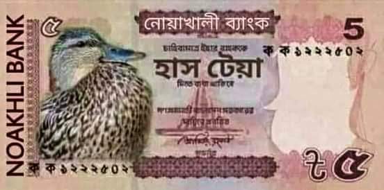 সৌদির ১টা বাংলাদেশে
 ২২টাকা।😒
বাংলাদেশের ৫ টাকা?
নোয়াখালীর হাঁস টিয়া।🦆