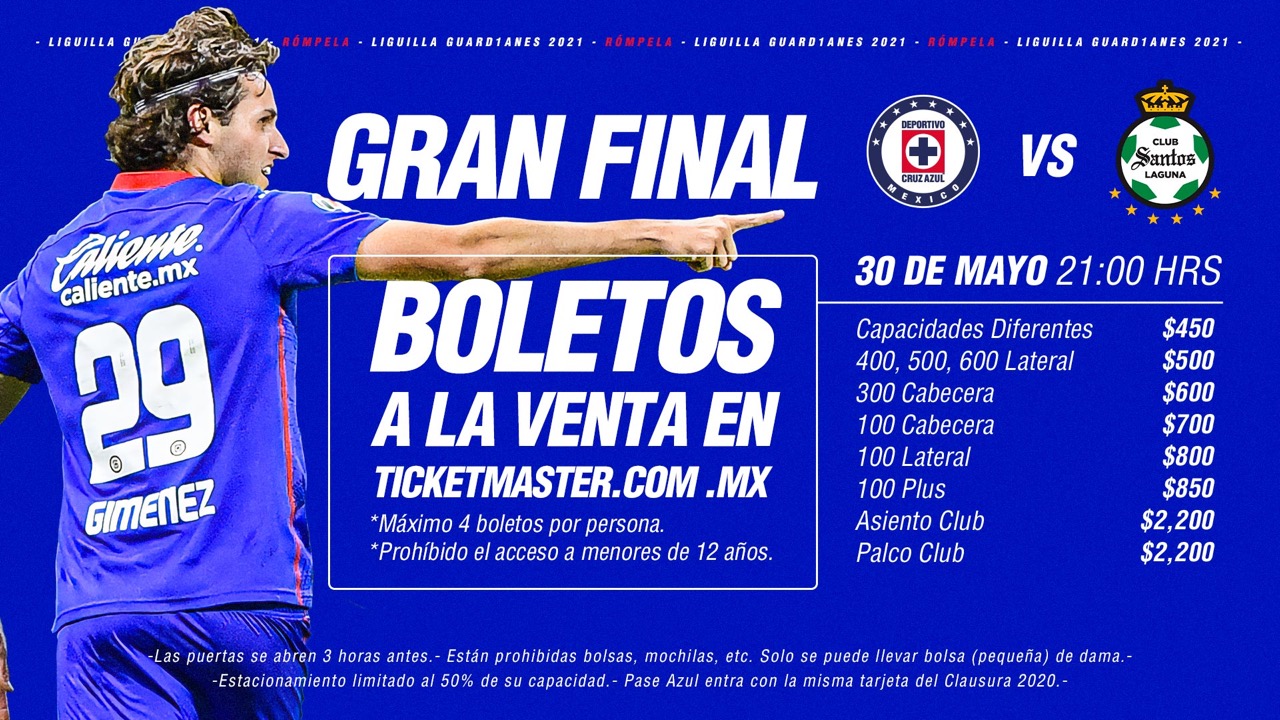 Precios para la Final de Vuelta: Cruz Azul vs. Santos por el Guardianes 2021