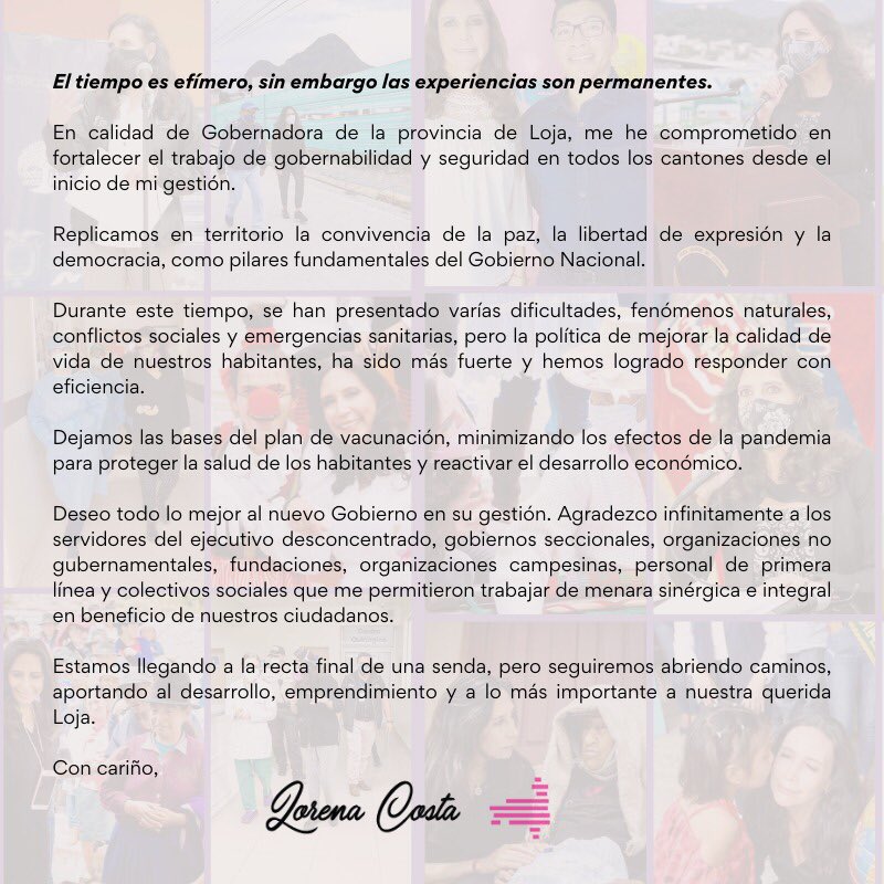 🙏 Mi agradecimiento infinito a <a href="/Lenin/">Lenín Moreno</a> por la confianza depositada en mi y por la maravillosa oportunidad de servir de cerca a las lojanas y lojanos.💖