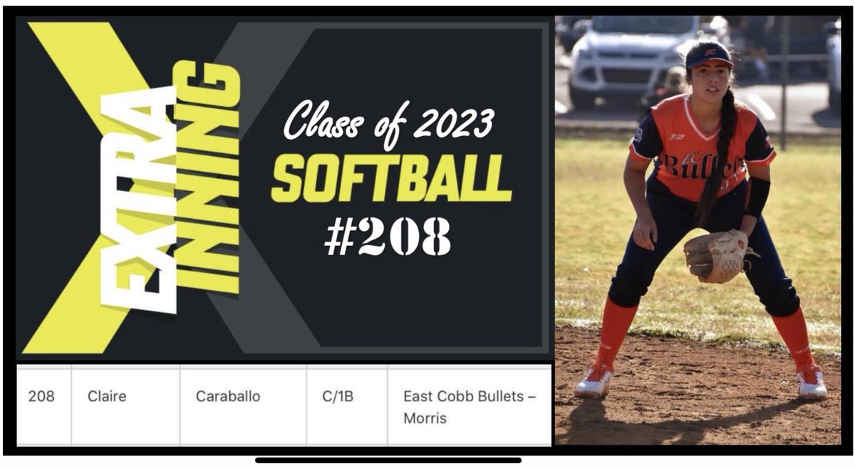 Thank you to <a href="/BrenttEads/">Brentt Eads</a> and <a href="/ExtraInningSB/">EXTRA INNING SOFTBALL</a> for ranking me #208 for the Class of 2023! <a href="/CoachMorrisR/">EC Bullets Morris</a> <a href="/novickis10/">brittney</a> <a href="/erinsykes007/">Erin Sykes</a> <a href="/CSA_Athletes/">Collegiate Sports Advocate (CSA)</a>