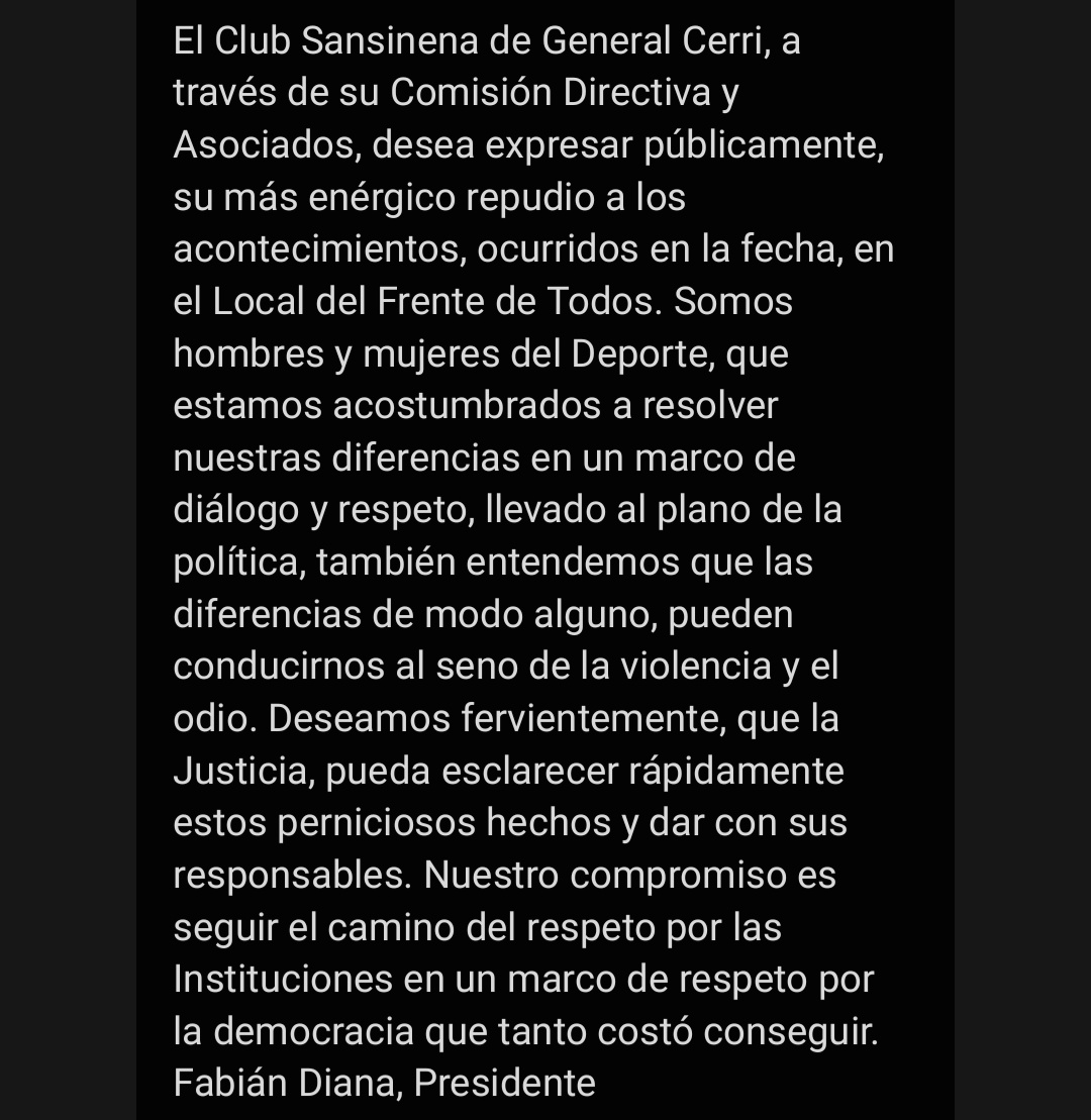 Comunicado Club Sansinena: