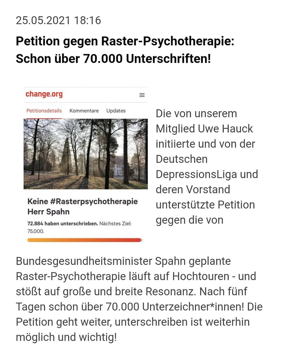 ArminRsl's tweet photo. Petition gegen Raster-Psychotherapie: über 70.000 Unterzeichner*innen! Lesen, unterschreiben, teilen. Bitte.
Link zur Petition: https://t.co/FyTsSXtZaw
#keinerastertherapie
@jensspahn https://t.co/YxWmtjaIxl
