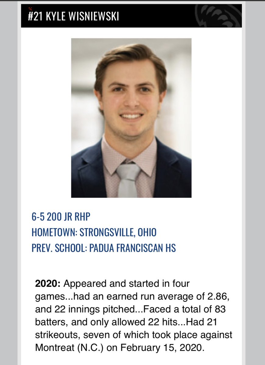 Today we have RHP from <a href="/ShawneeStateBB/">SSU Baseball</a> #21 Kyle Wisniewski. This season Kyle led the Shawnee staff with the following: 77 IP, 4.44 ERA, .248 BAA &amp; 87 K’s. He also ONLY had 22 BB’s for a 4/1 K/BB ratio. He was also named HM ALL-MSC. <a href="/premierath/">Premier Ohio Baseball</a> #OpeningDay   #3DaysAway