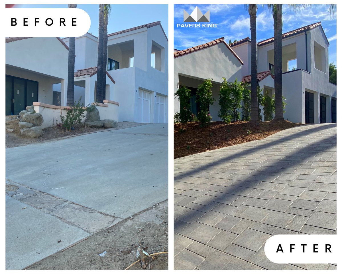 paversking's tweet photo. Bringing back one of our favorite Driveway projects. This transformation is one for the books!

Project Info:
Manufacturer: @Belgard 
Stone: Catalina Grana 
Color: Rio

#pavers #king https://t.co/aSXbhJirPC