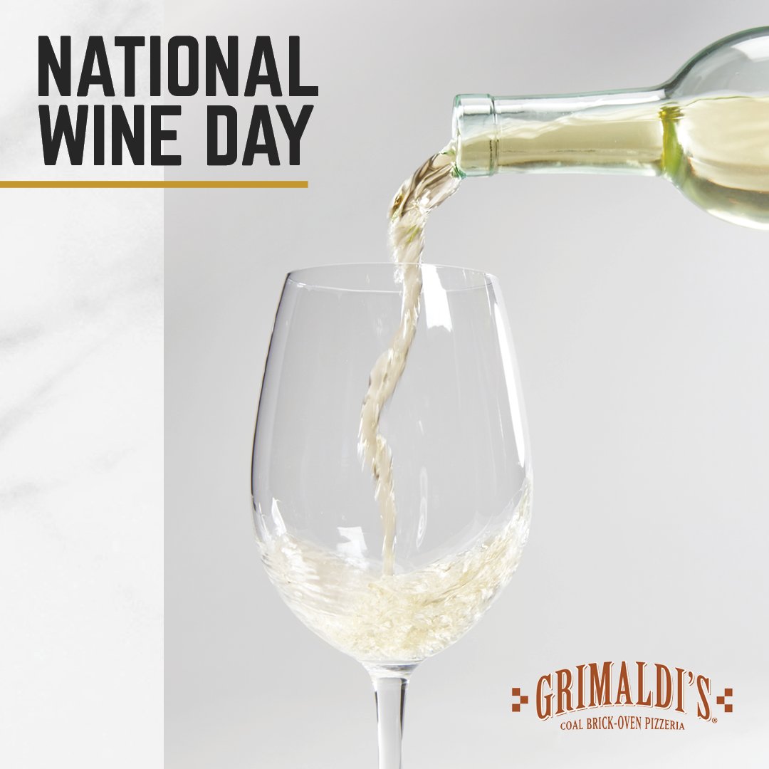 GrimaldisPizza's tweet photo. Celebrate #NationalWineDay with our Tuesday Tastings!

Sip, relax &amp; enjoy 1/2 off glasses &amp; bottles of wine all day, every Tuesday at Grimaldi's.

#GrimaldisPizzeria #NYStylePizza #CoalFiredPizza #Pizza #OpenForDineIn #OpenForPickUp #WineTime #TuesdayTastings #WineTuesday https://t.co/IlriOZ7kPC
