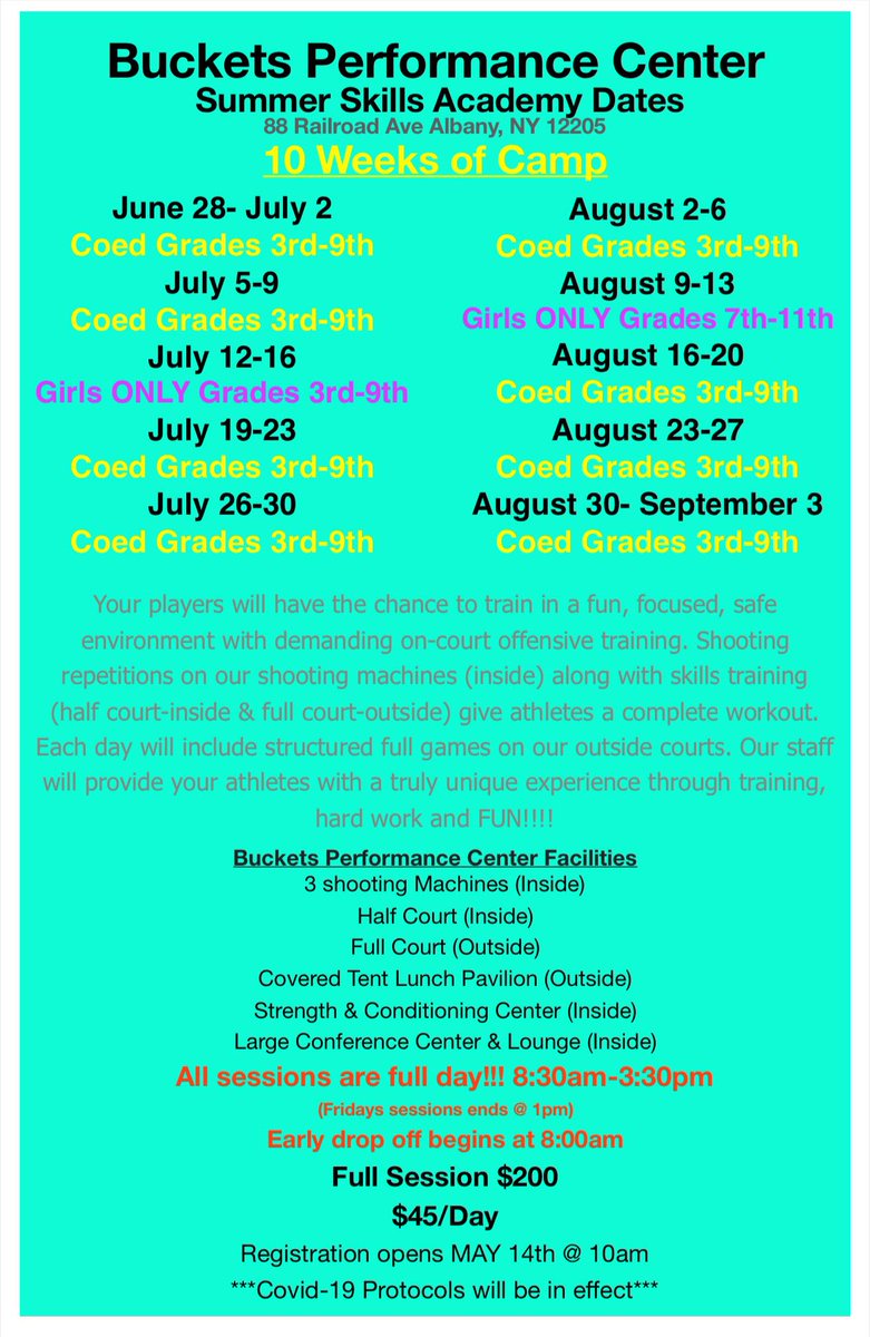 BucketsPC's tweet image. Summer Skills Academy Registration now OPEN!! Click link below to register: clients.mindbodyonline.com/classic/ws?stu… 
Have questions? Email us at bucketsperformancecenter@gmail.com Visit our website to learn more: bucketspc.com