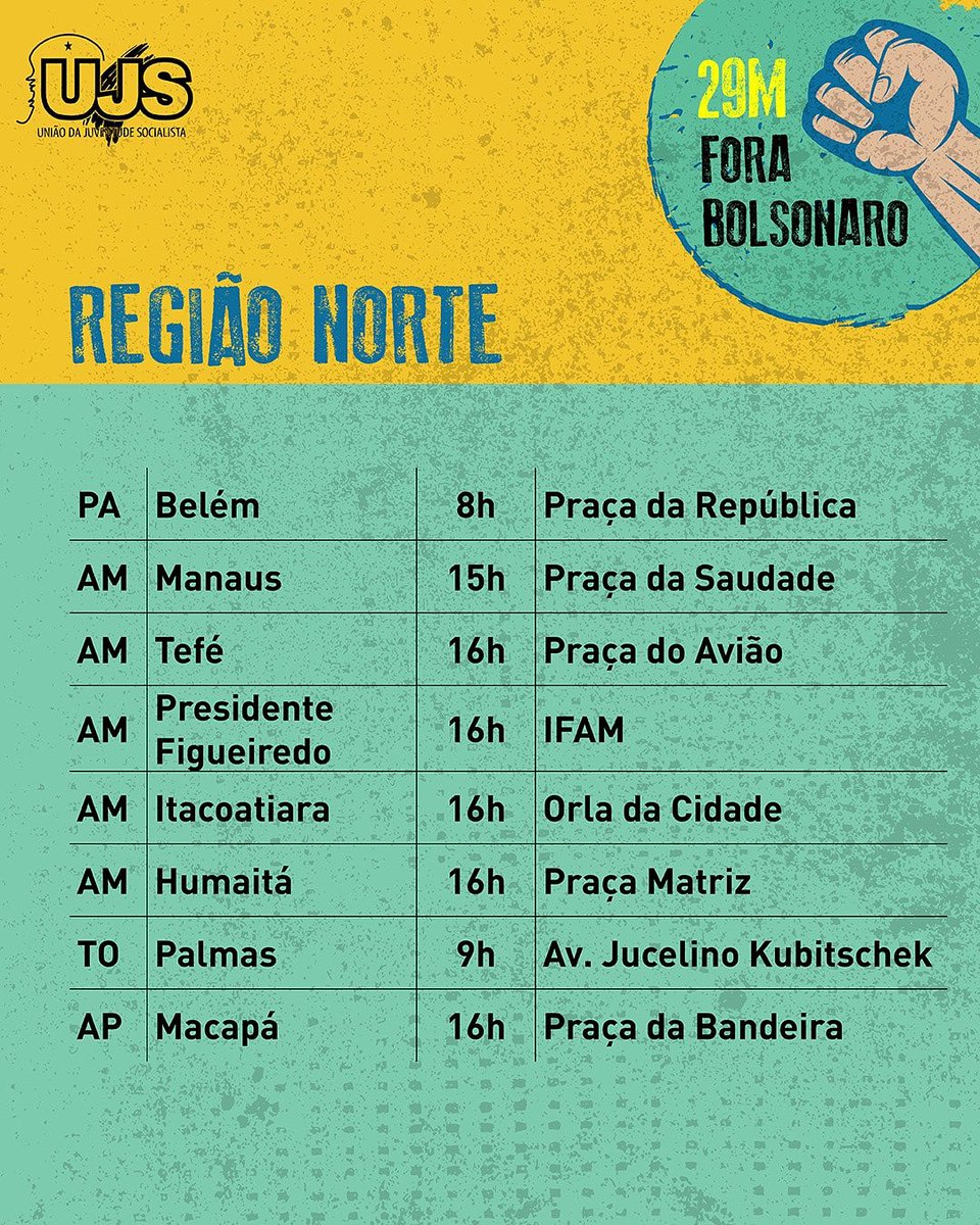 amazonasujs's tweet photo. Se liga! Que o Amazonas está mobilizado pelo Fora Bolsonaro, contra os cortes da educação e em defesa da Zona Franca. ✊🏽
#ForaBolsonaroGenocida #AMnasRuas #AMnaLUTA https://t.co/PsaAOdjBVX