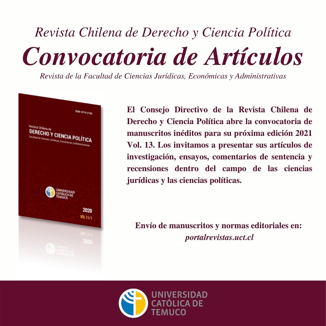 ExtDerechoUCT's tweet photo. CONVOCATORIA DE ARTÍCULOS

Envío de manuscritos y normas editoriales en: https://t.co/XOqpgpLYue https://t.co/nVHxyzZAEL