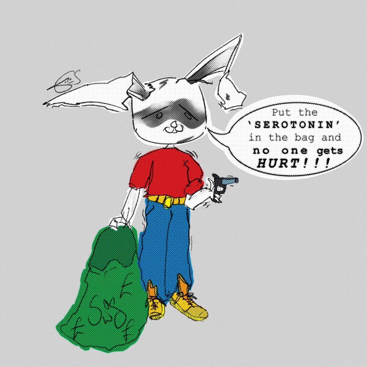 elijahsketches's tweet photo. Finally finished this wee guy. Feel he may be missing something but I like him. “PUT YOUR HANDS UP THIS IS A STICK UP” #comics #singlepanel #bunny #stickup #robbery #depression #stupidcomics #comicart https://t.co/lKXmV4zq0P