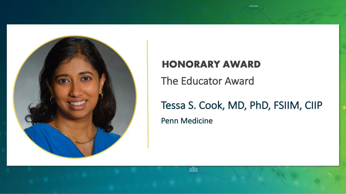 2021 Honorary Award | Tessa S. Cook, MD, PhD, FSIIM, CIIP, from Penn Medicine wins the 2021 Educator Award. ecs.page.link/ER4TQ #SIIM21