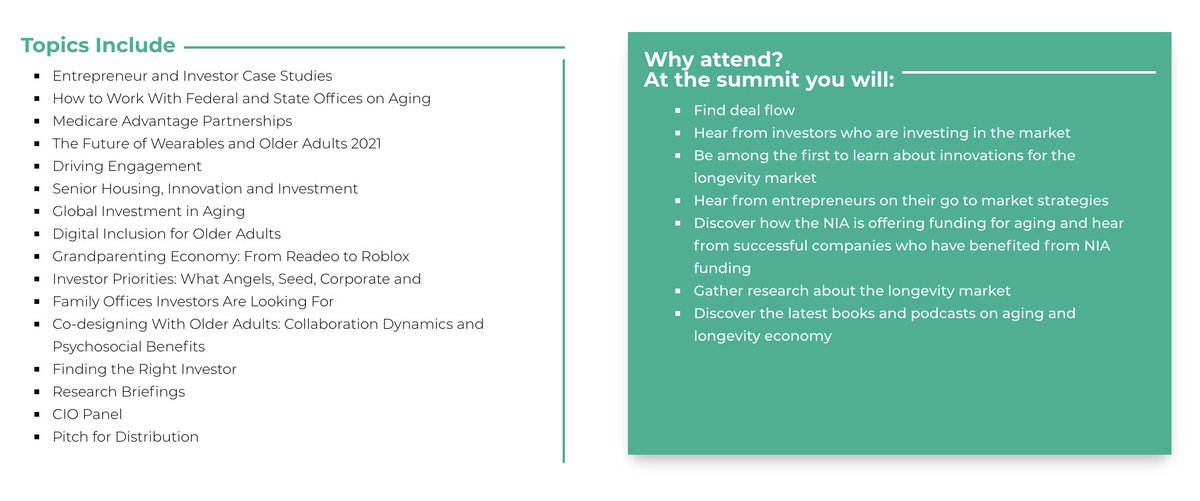 What’s Next Longevity Venture Summit
2-Day Virtual Summit &amp; $10K Business Plan Competition, June 16-17, 2021. Today is the final day to purchase an early bird ticket! boomerventuresummit.com