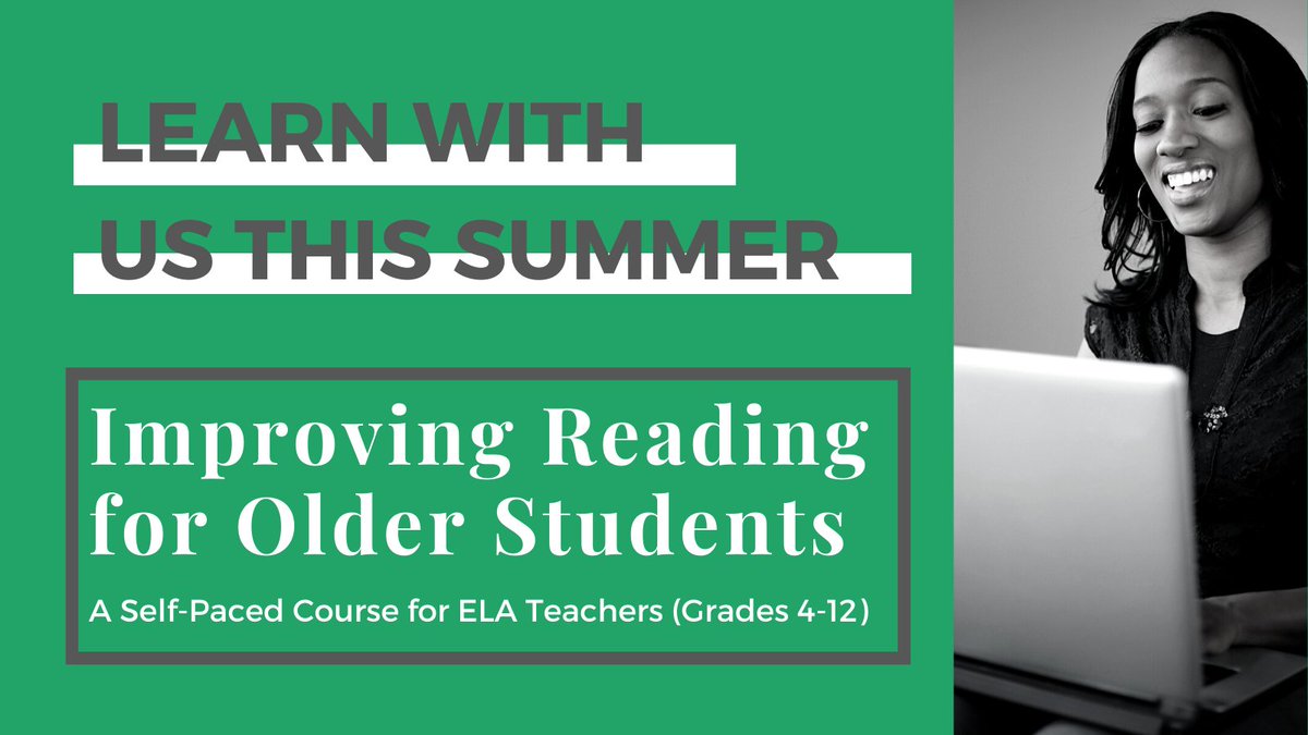 learnwithSAP's tweet photo. If you teach ELA/literacy beyond the primary grades (or support those who do), consider registering now for our online summer course on improving literacy outcomes for older students reading below grade level. Professional learning credit available! https://t.co/5HKe1wunuV #PD https://t.co/YtCMfL9O1D